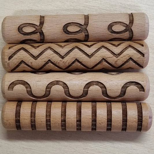 Houten Rollerset – Patronen rollers (4× 10×Ø2 cm)